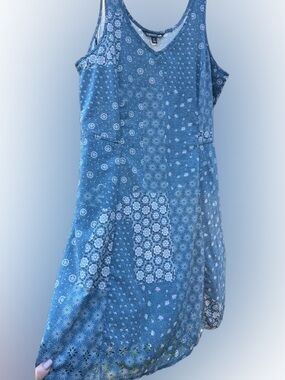 Toad&Co Patchwork Midi Dress Blue Floral sunkissed petal Sleeveless A‑Line M